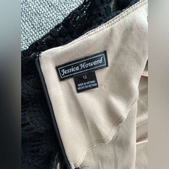 Jessica Howard Black Cocktail Sheath Dress 3/4 Sleeve - Picture 3 of 16